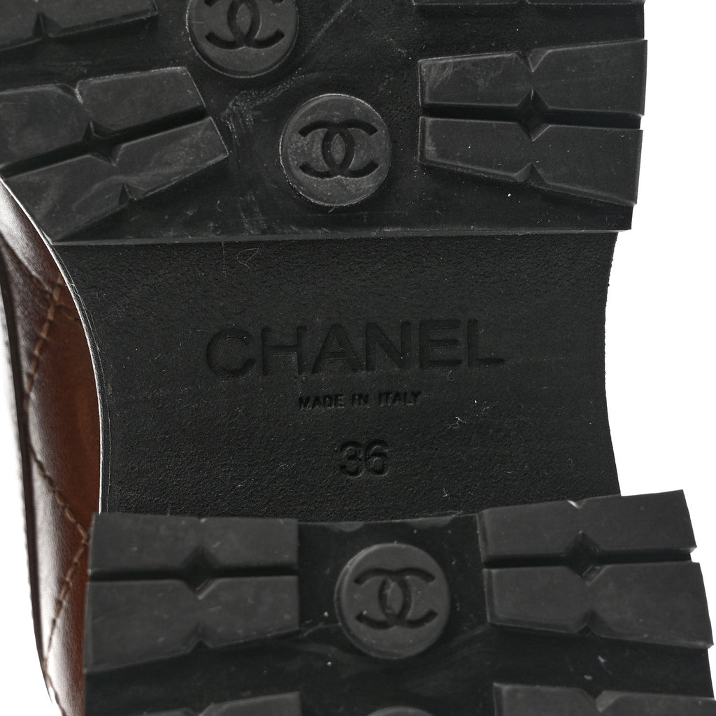 Calfskin Quilted CC Mocassin Loafers 36 Brown