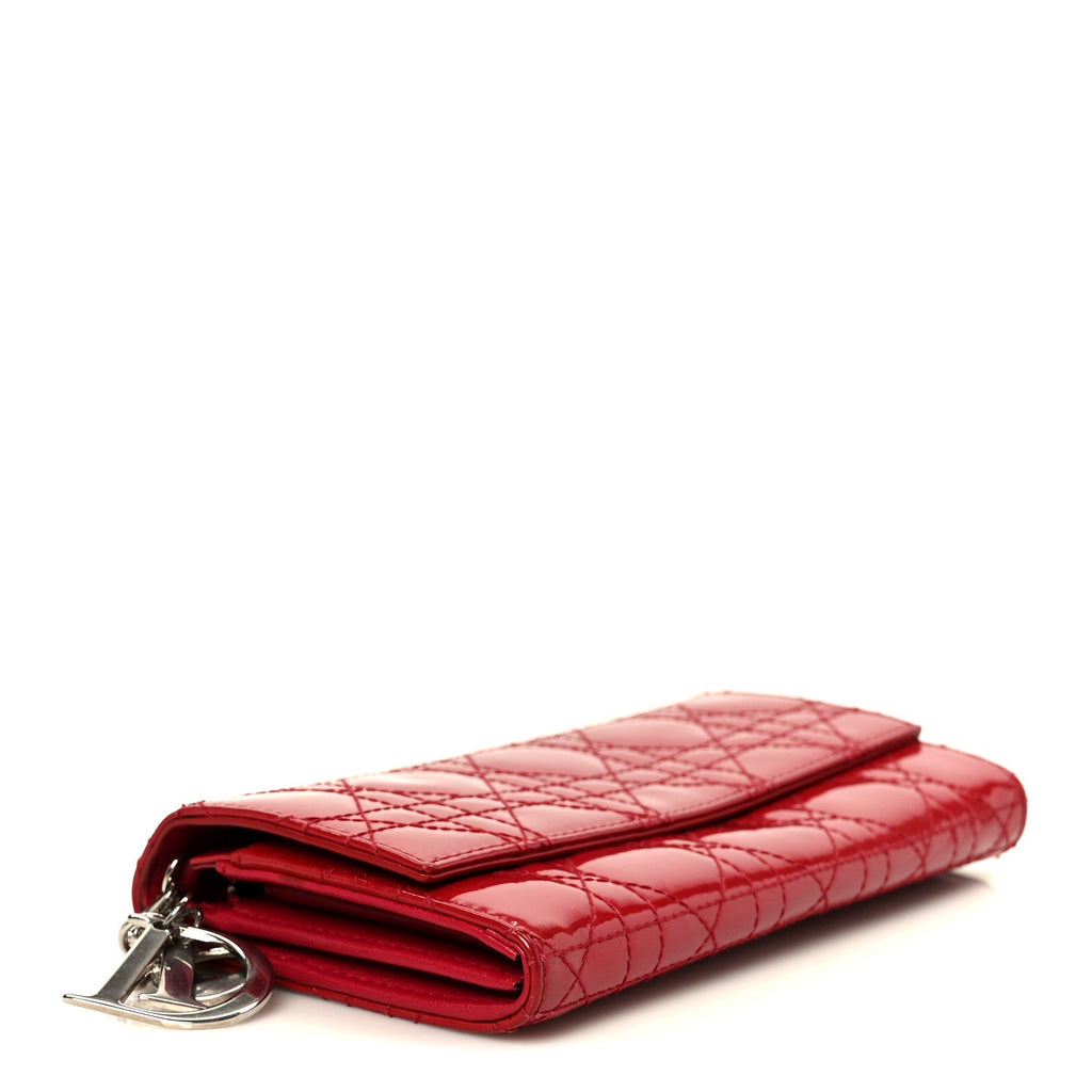 Christian Dior Patent Cannage Lady Dior Rendezvous Wallet On Chain Red