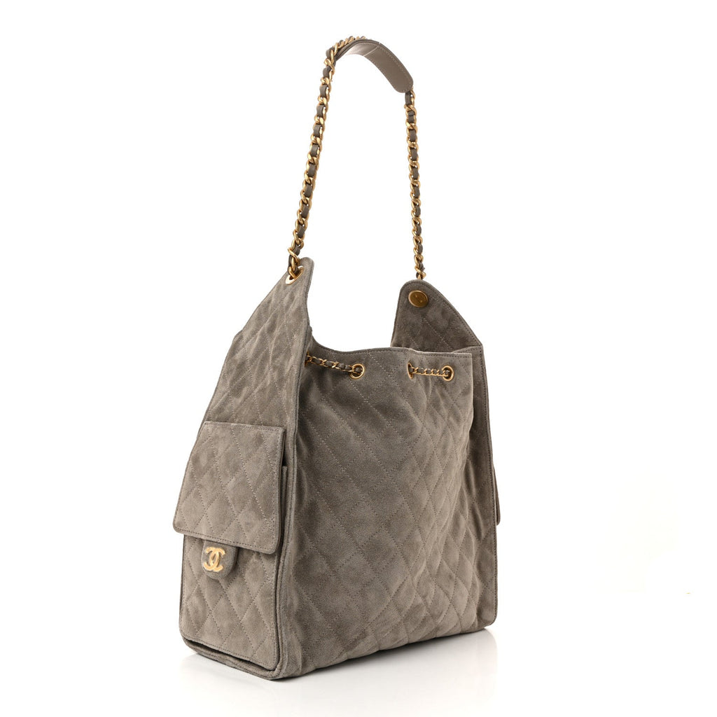 Chanel Suede Quilted Medium Chanel 25 Handbag Grey