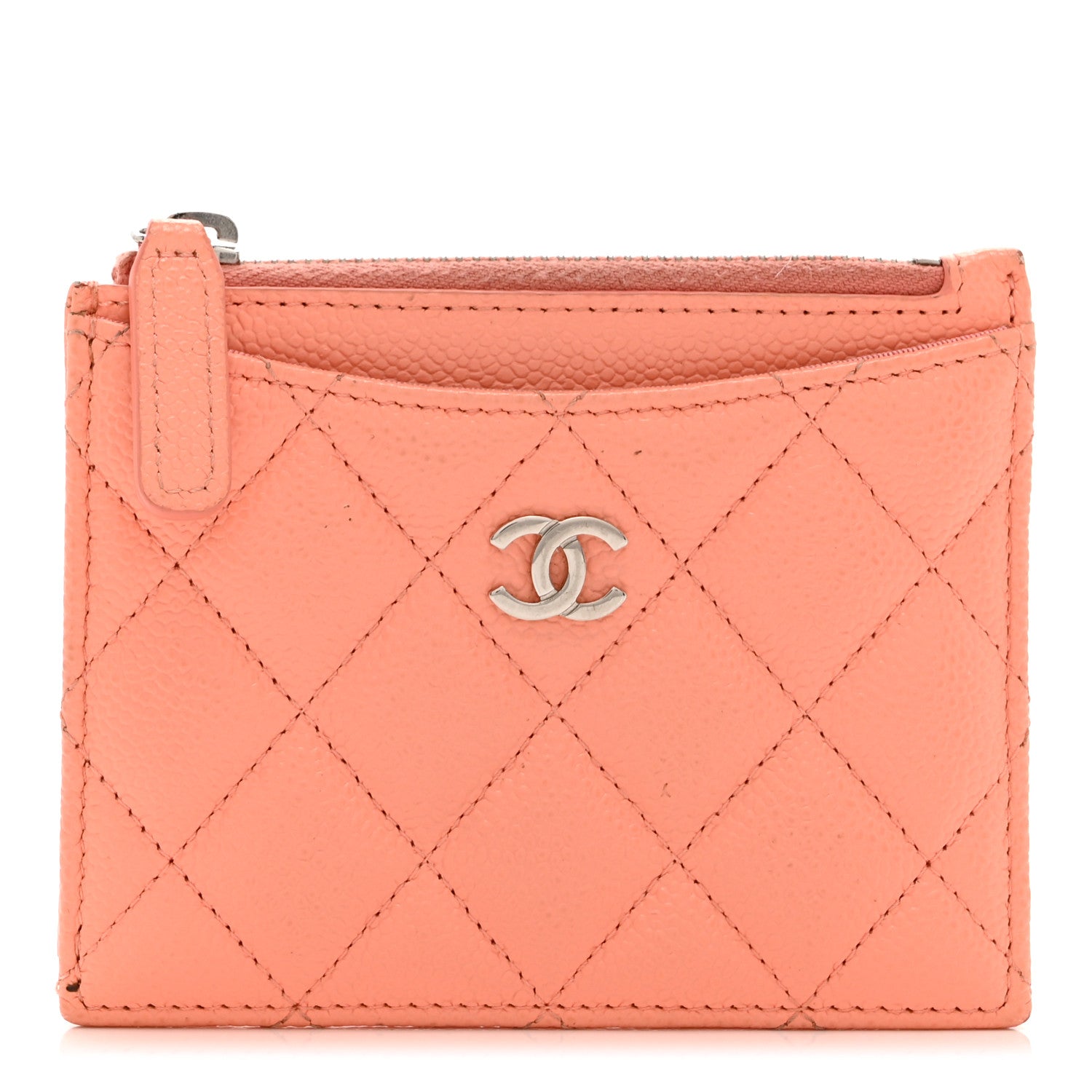 Caviar Quilted CC Zip Card Holder Pink