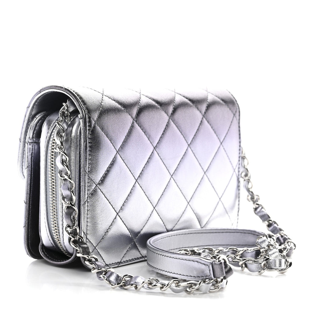 Chanel Metallic Lambskin Like A Wallet Flap Silvery Black