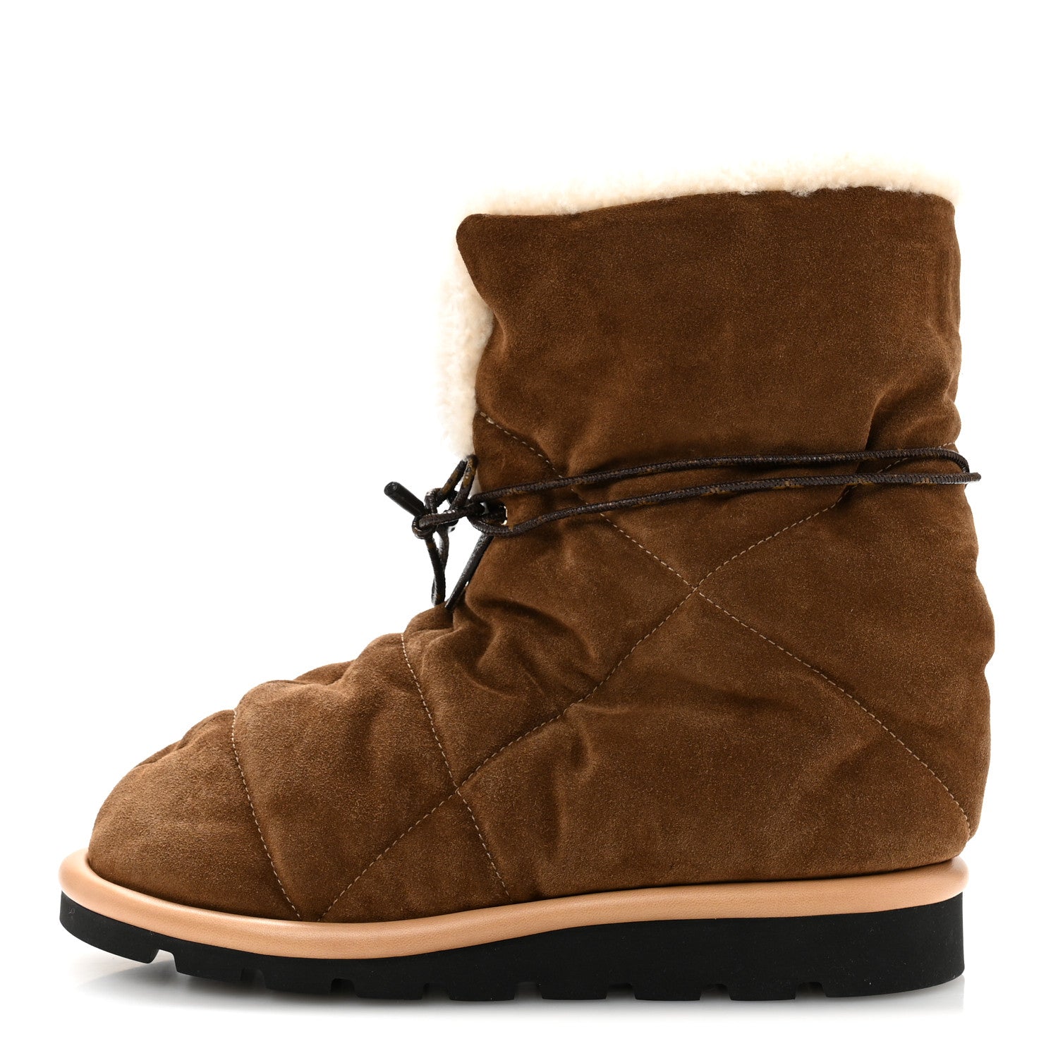 Louis Vuitton Suede Shearling Quilted Flat Ankle Boot 38 Beige