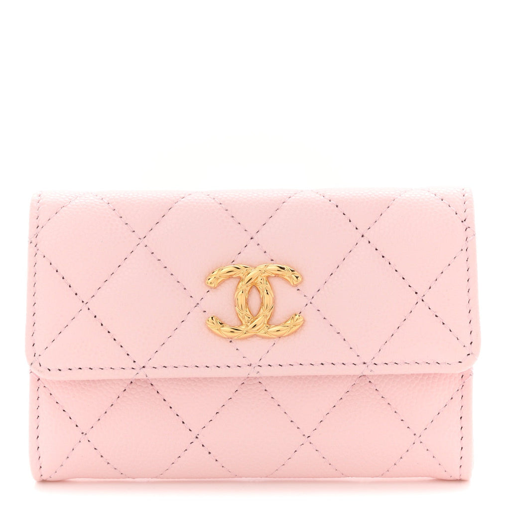 Caviar Quilted CC Flap Card Holder Rose