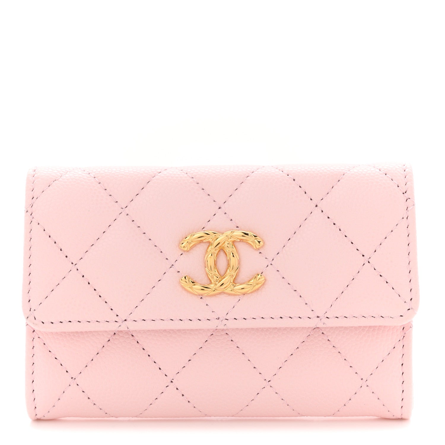 Caviar Quilted CC Flap Card Holder Rose