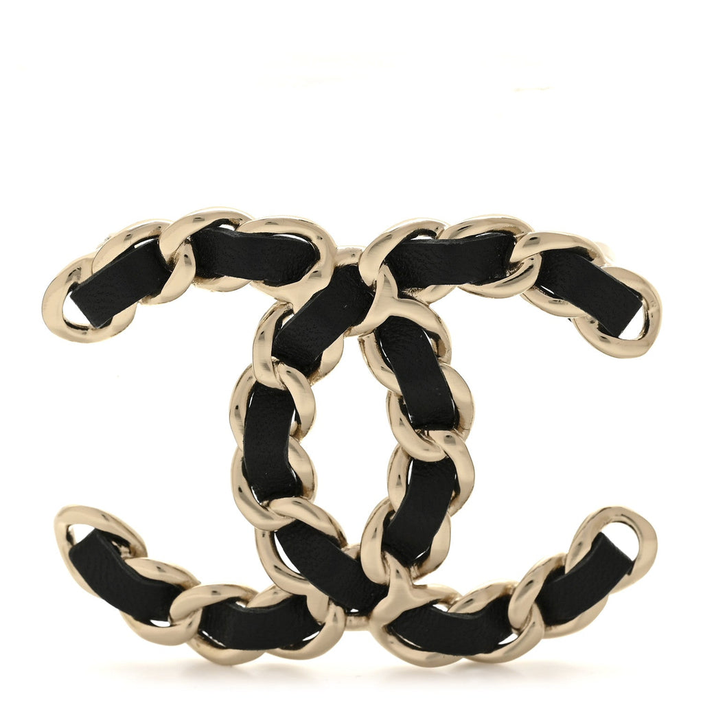 Lambskin Chain CC Brooch Black Gold
