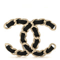 Lambskin Chain CC Brooch Black Gold