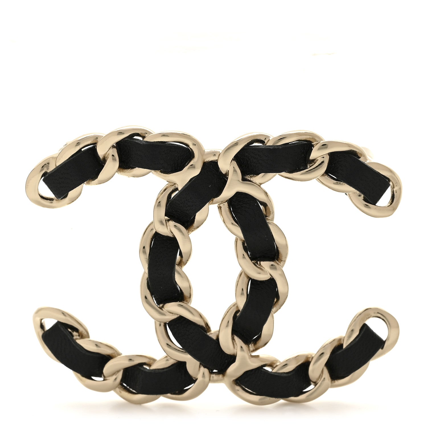 Lambskin Chain CC Brooch Black Gold
