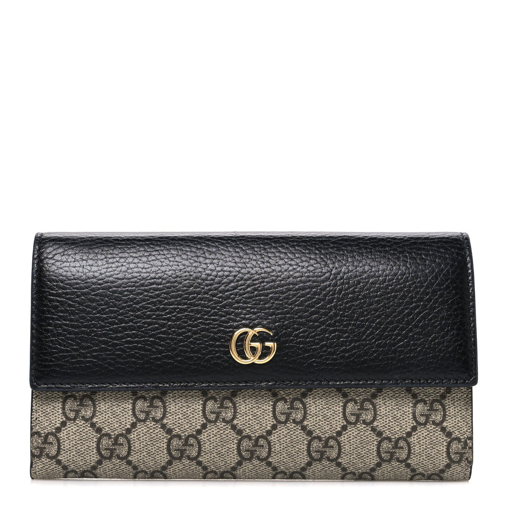 Gucci Dollar Calfskin GG Supreme Monogram GG Marmont Continental Wallet Black Beige Ebony