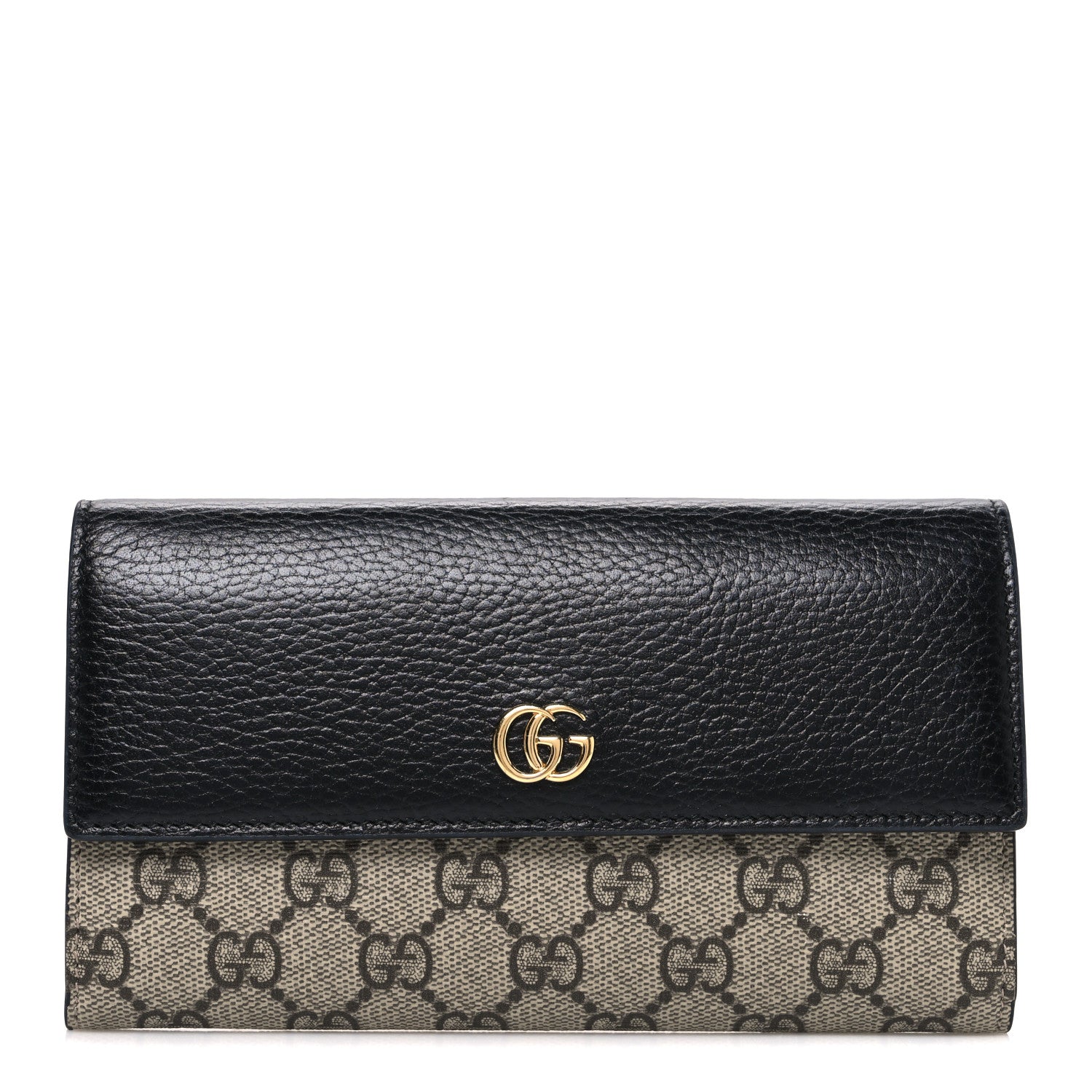 Gucci Dollar Calfskin GG Supreme Monogram GG Marmont Continental Wallet Black Beige Ebony