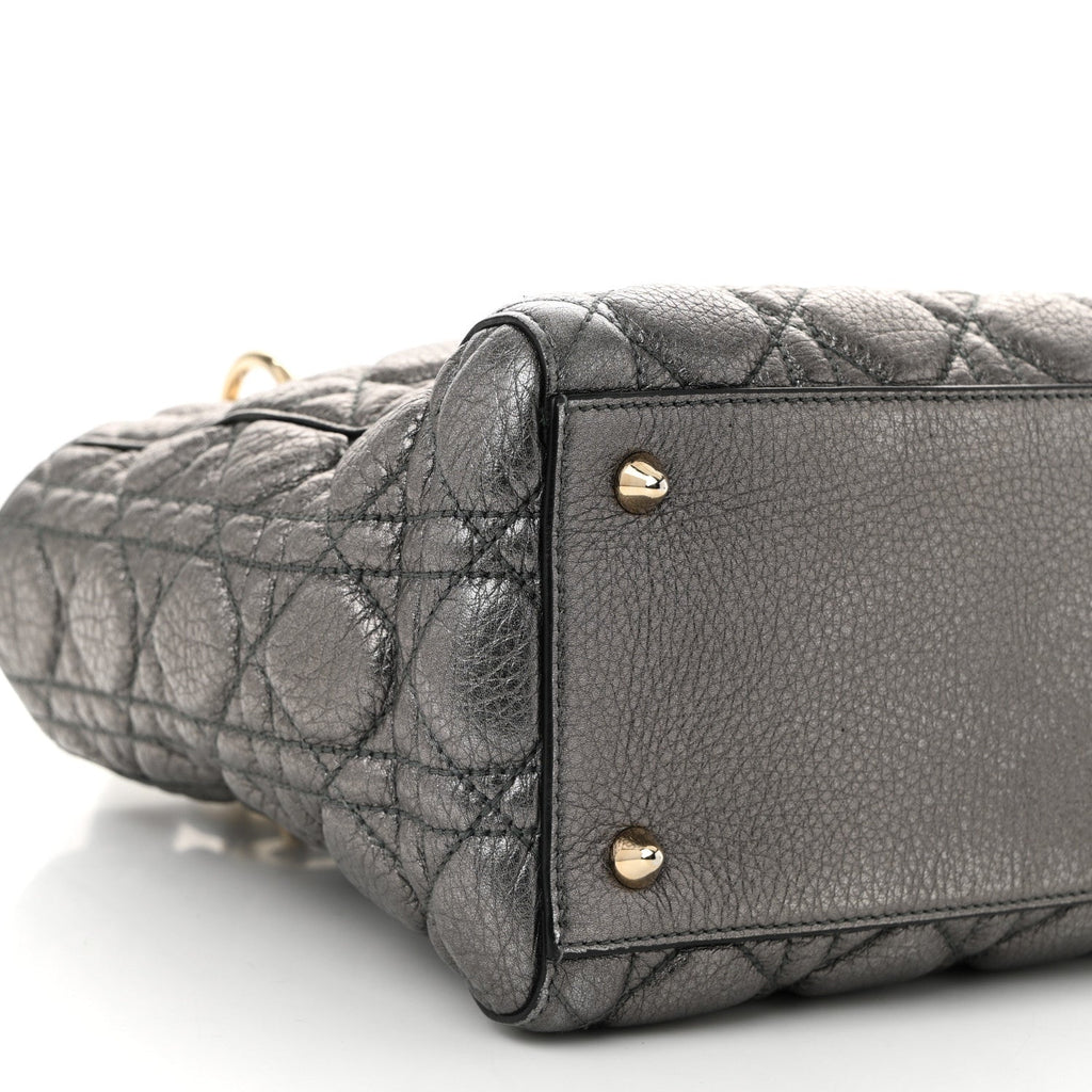 Christian Dior Metallic Grained Calfskin Cannage Medium Supple Lady Dior Steel