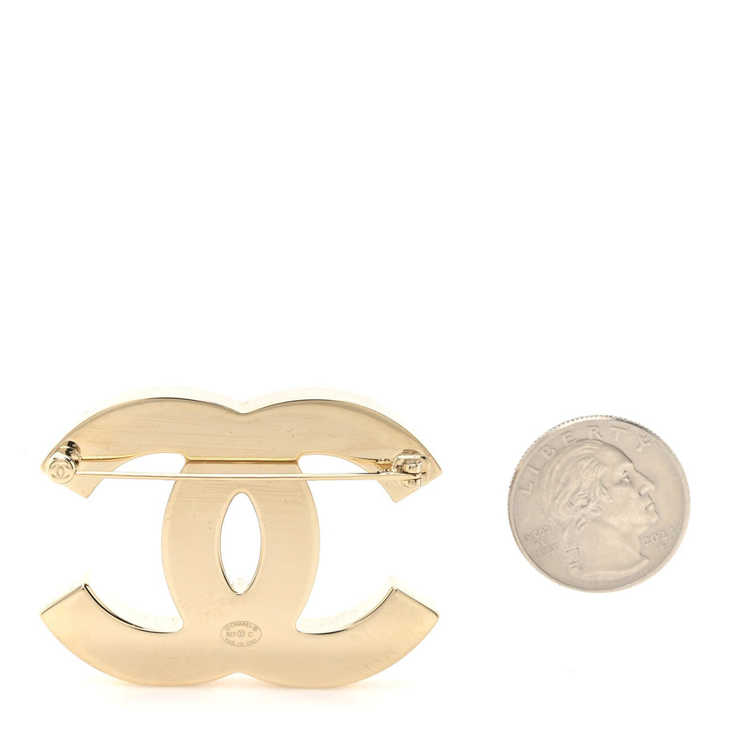Enamel CC Brooch Black White Gold