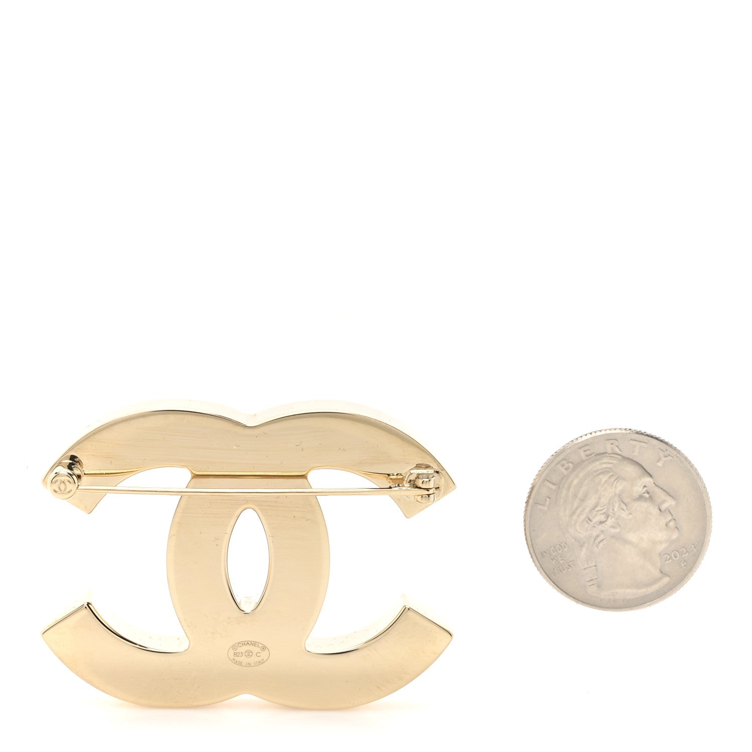 Enamel CC Brooch Black White Gold