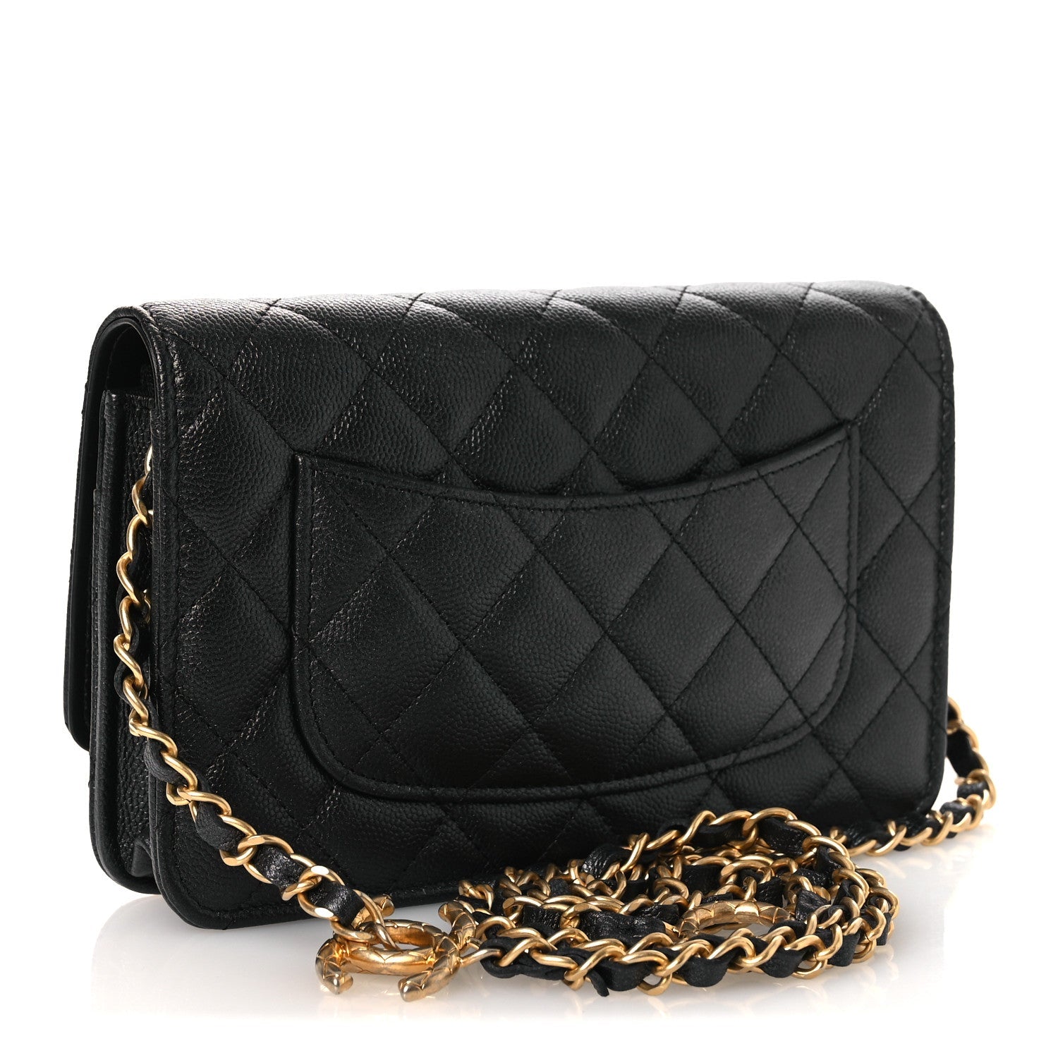 Chanel Pearly Caviar Quilted Fit For You Wallet On Chain WOC Black