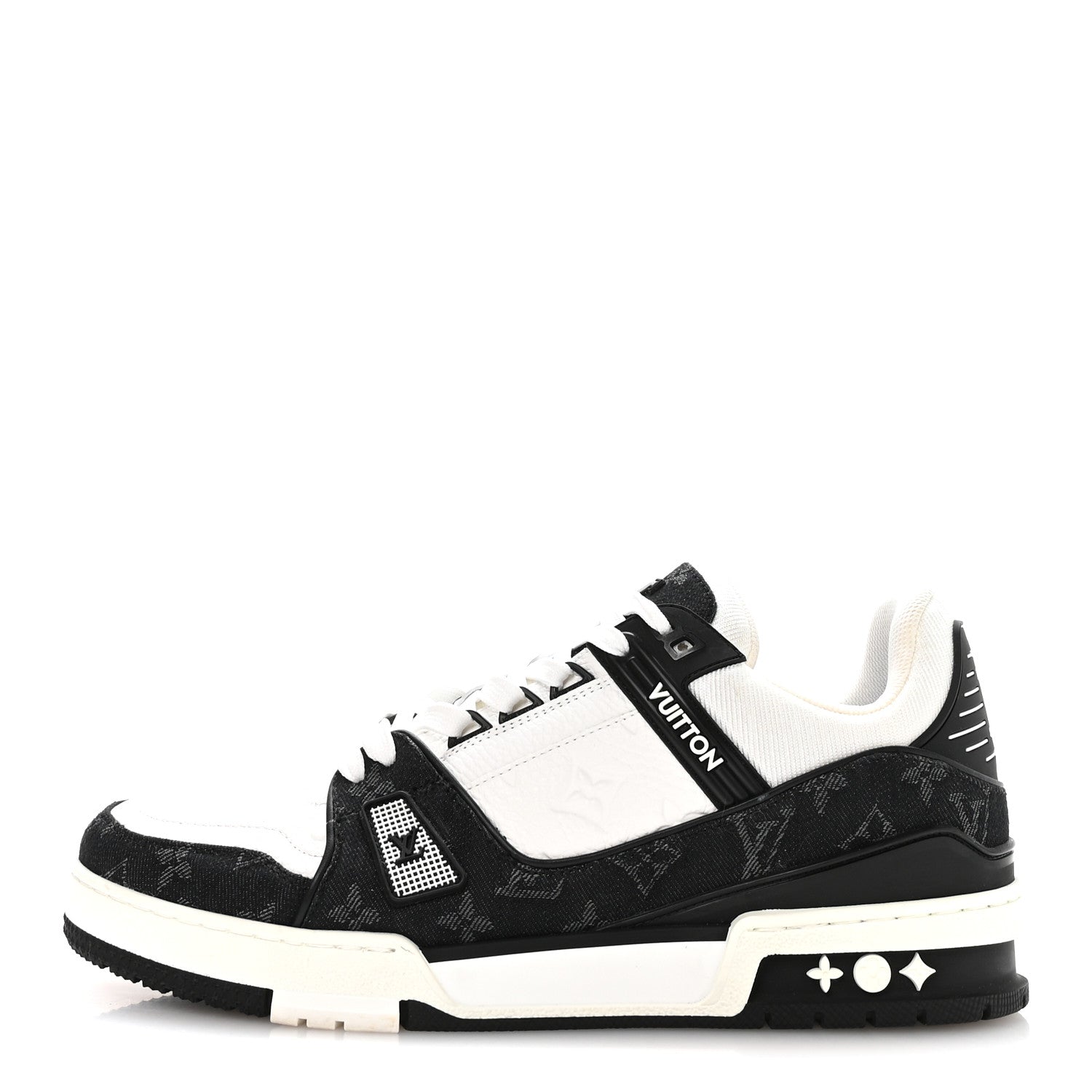 Louis Vuitton Calfskin Monogram Denim Mens LV Trainer Sneakers 8.5 Black