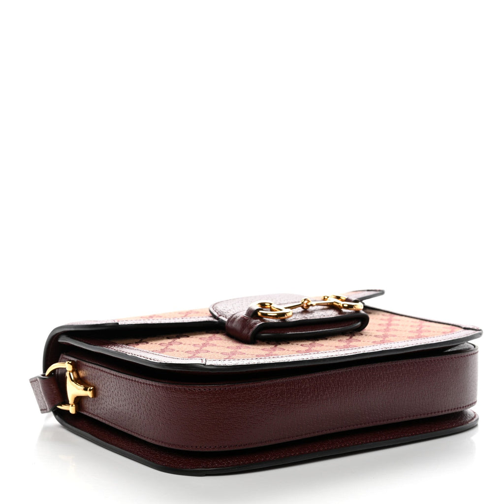 Gucci Monogram Textured Dollar Calfskin Horsebit 1955 Shoulder Bag Sahara Rubino Chardonnay