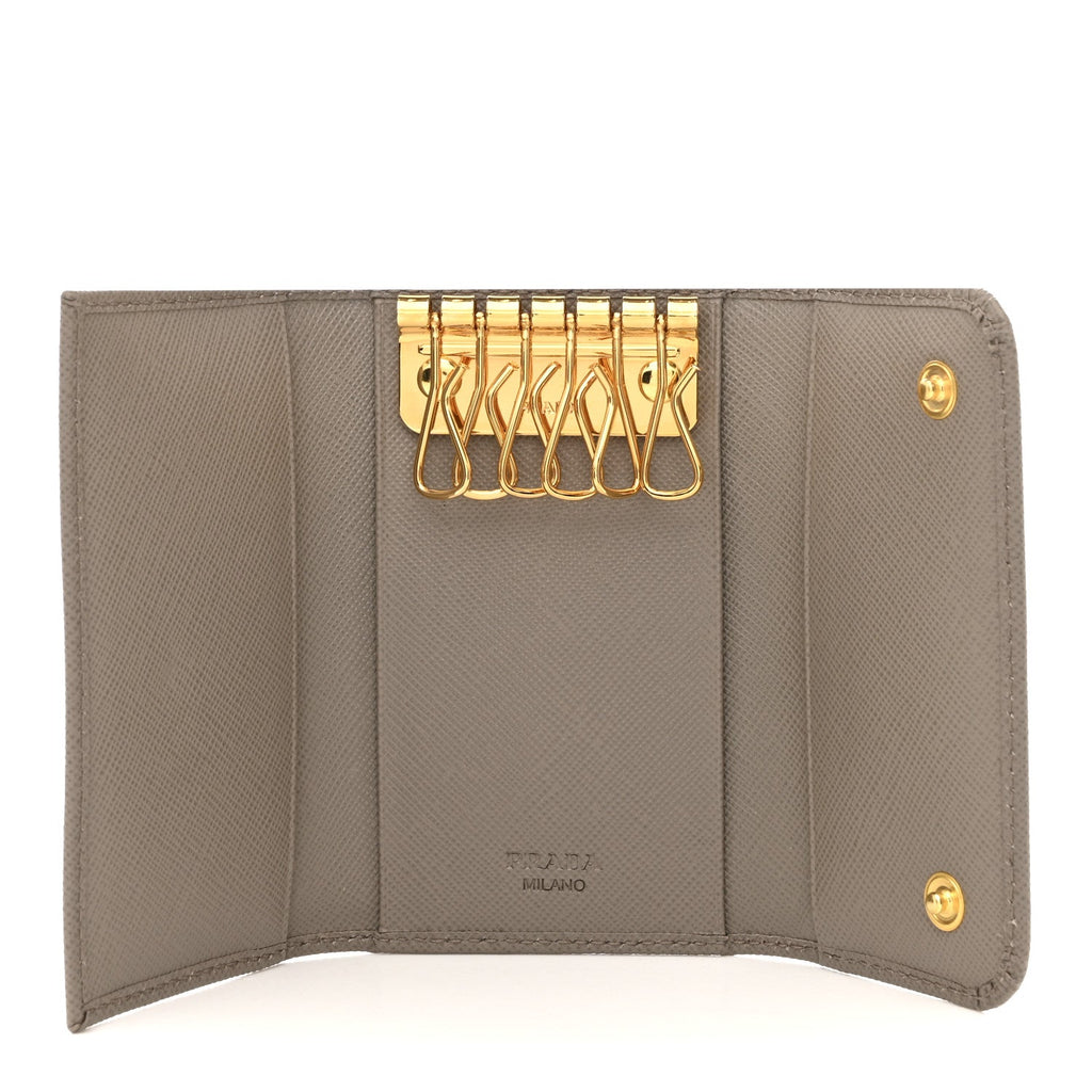 Prada Saffiano Fiocco 6 Key Holder Argilla