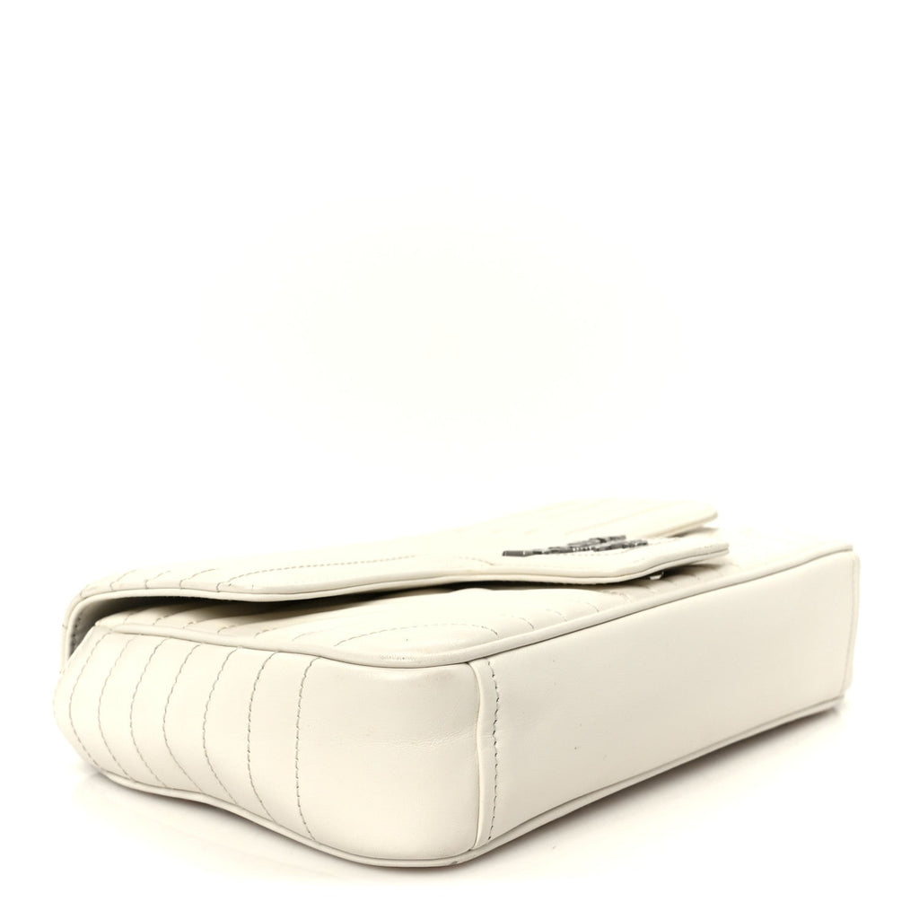 Prada Soft Calfskin Impunture Diagramme Medium Chain Flap Shoulder Bag White