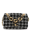 Chanel Wool Tweed Quilted Small Elegant Chain Flap Black Grey