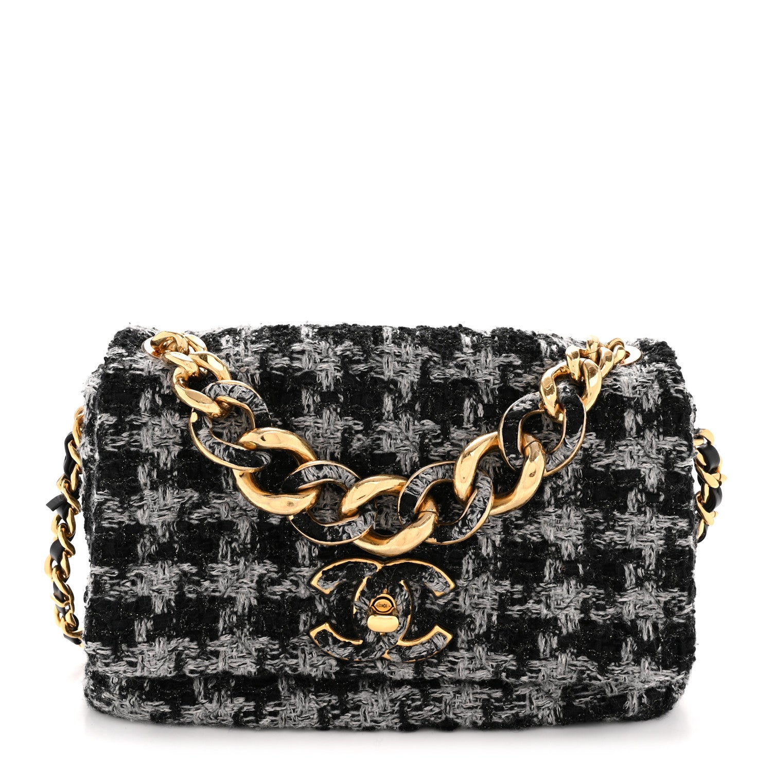 Chanel Wool Tweed Quilted Small Elegant Chain Flap Black Grey