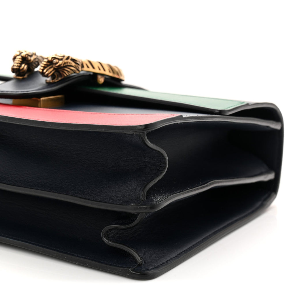 Gucci Moon Calfskin Web Medium Dionysus Bamboo Top Handle Bag Black Bright Evergreen Hibiscus Red