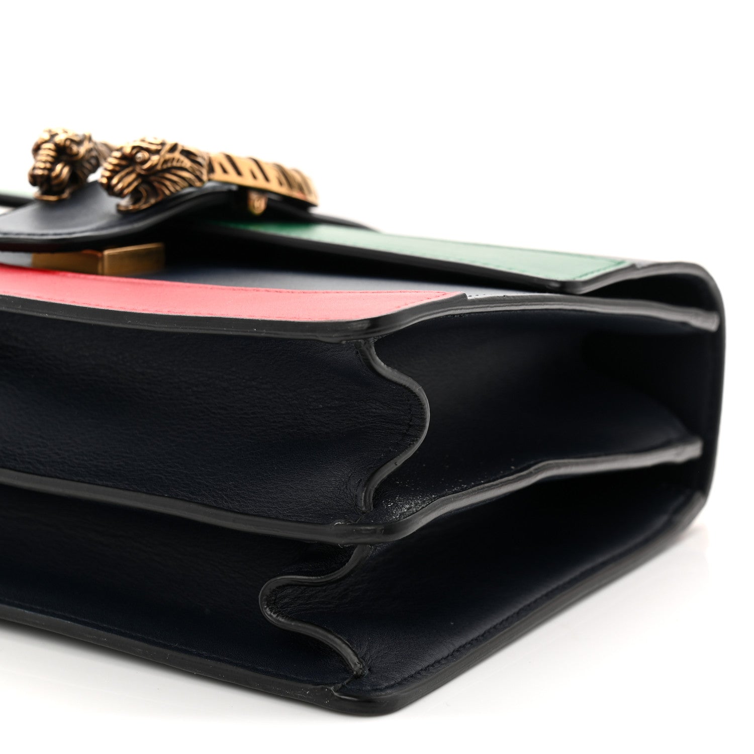 Gucci Moon Calfskin Web Medium Dionysus Bamboo Top Handle Bag Black Bright Evergreen Hibiscus Red