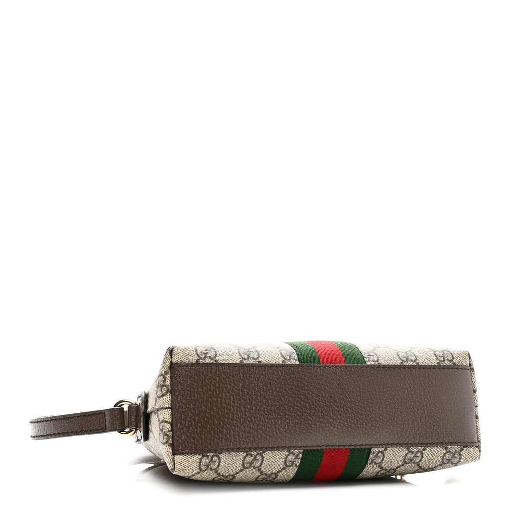 Gucci GG Supreme Monogram Textured Dollar Calfskin Web Small Ophidia Dome Shoulder Bag Beige Ebony New Acero