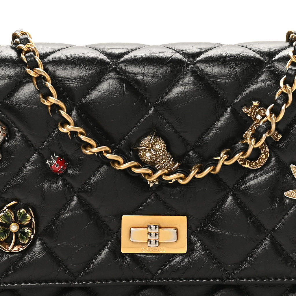 Chanel Aged Calfskin Lucky Charms 2.55 Reissue Wallet on Chain WOC Black