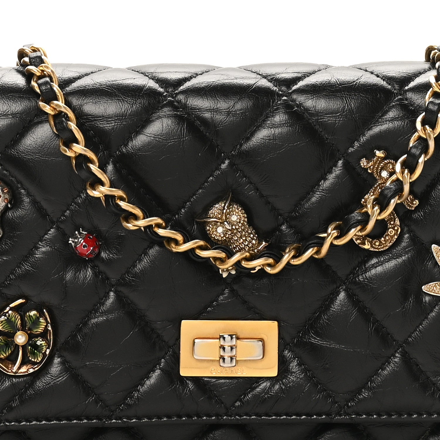 Chanel Aged Calfskin Lucky Charms 2.55 Reissue Wallet on Chain WOC Black