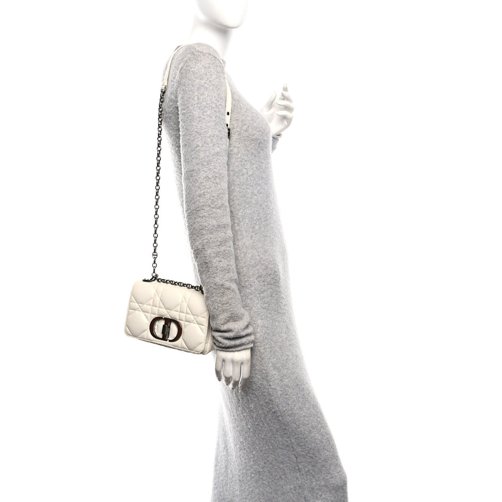 Christian Dior Calfskin Macrocannage Small Caro Bag White