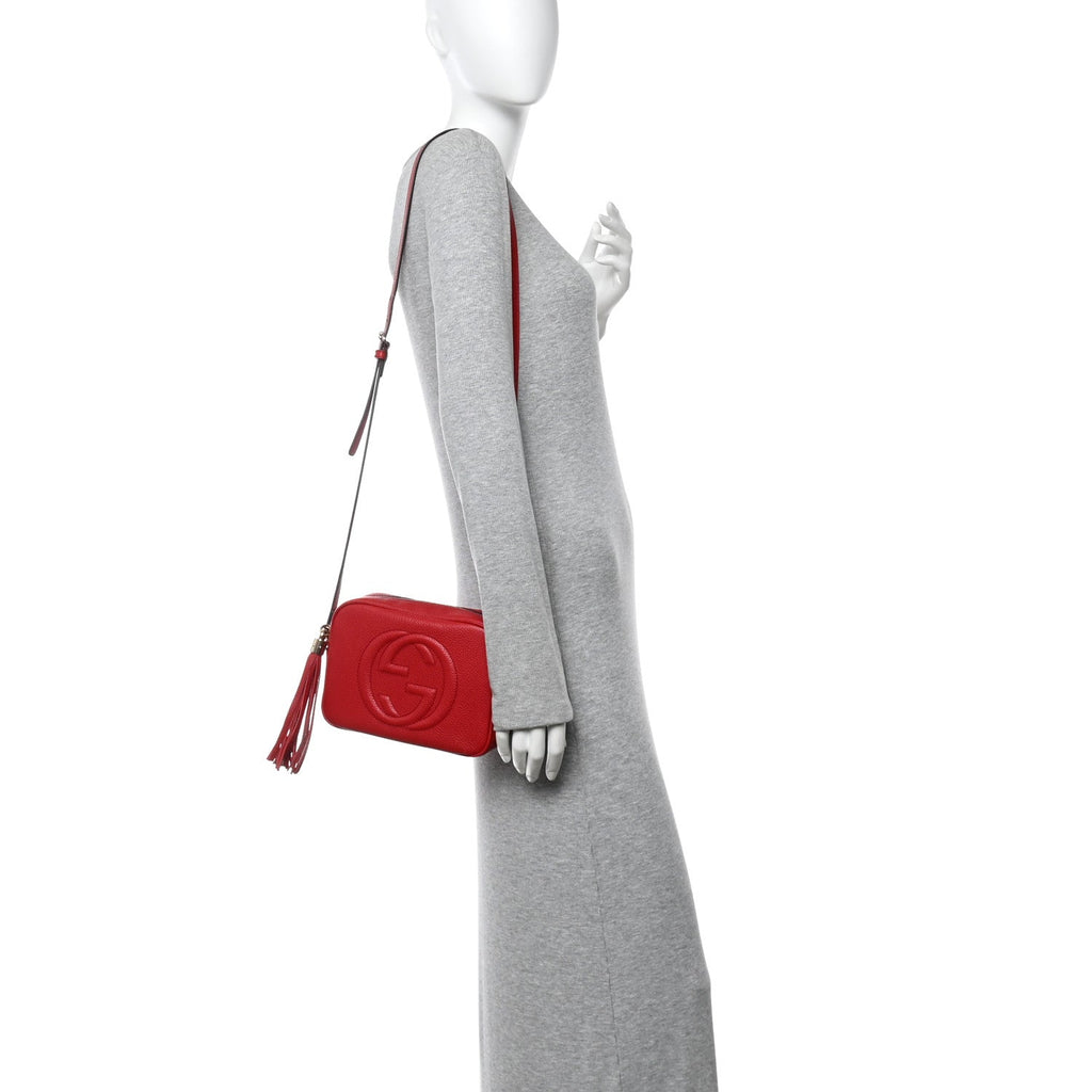 Gucci Pebbled Calfskin Small Soho Disco Bag Tabasco Red