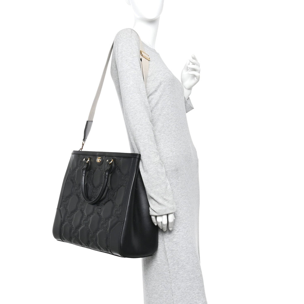 Gucci Calfskin GG Matelasse Tote Bag Black