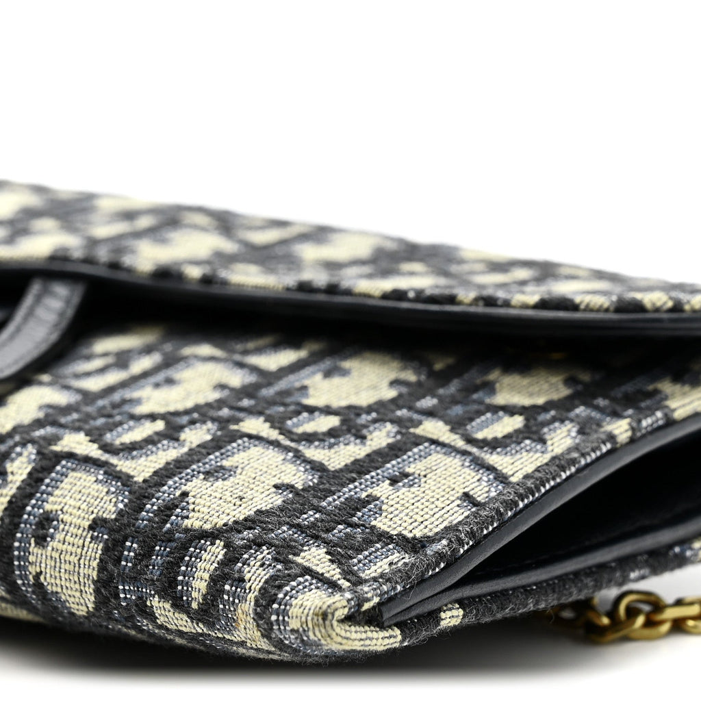 Christian Dior Oblique Saddle Chain Long Wallet Blue
