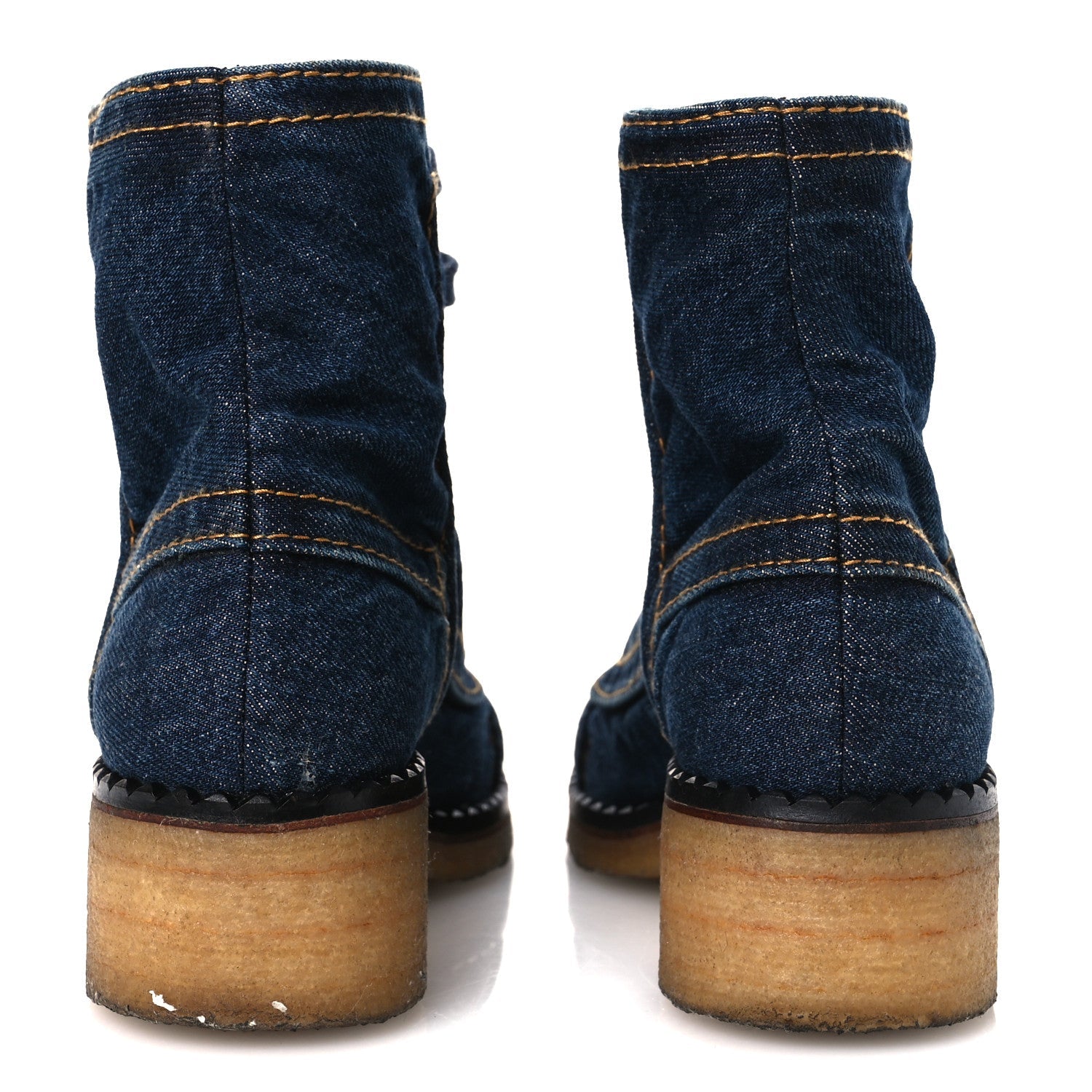 Denim Lace Up Boots 36.5 Navy Blue