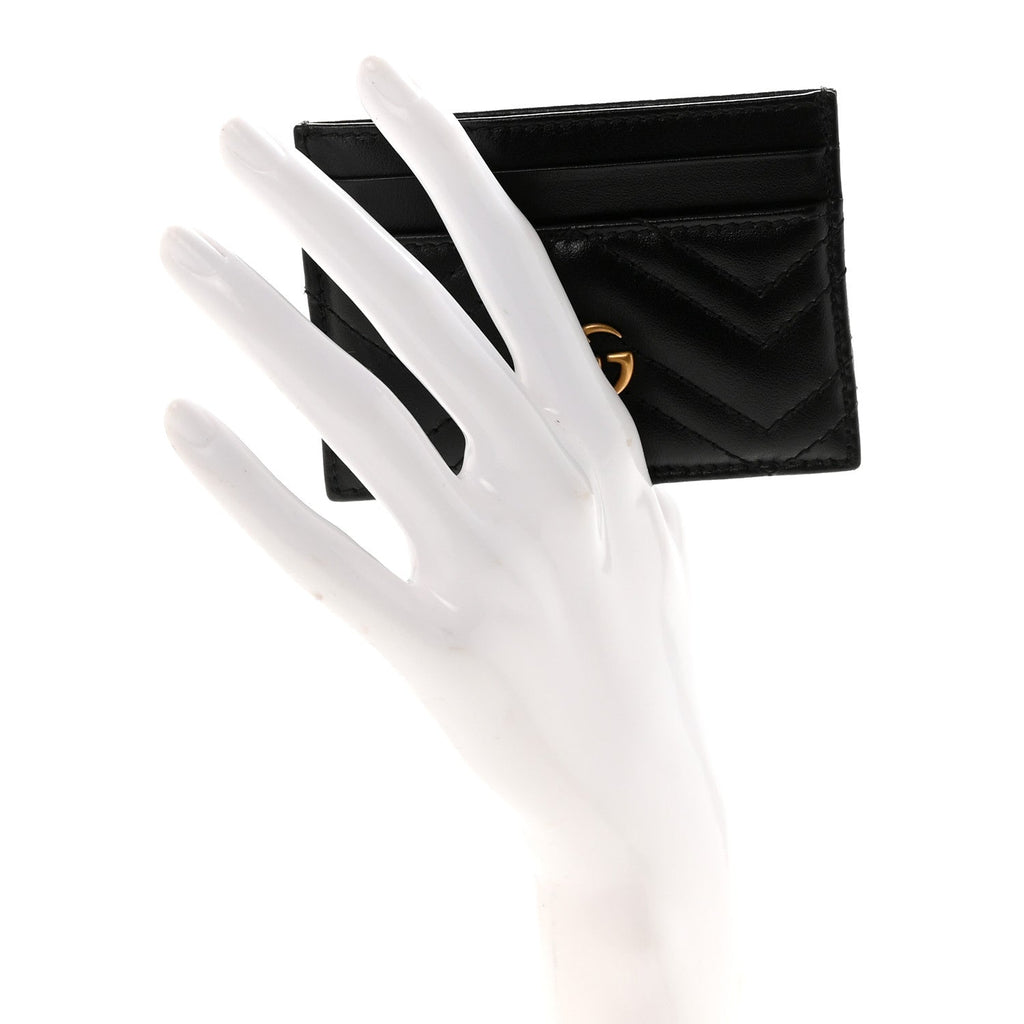 Gucci Calfskin Matelasse GG Marmont Card Holder Black