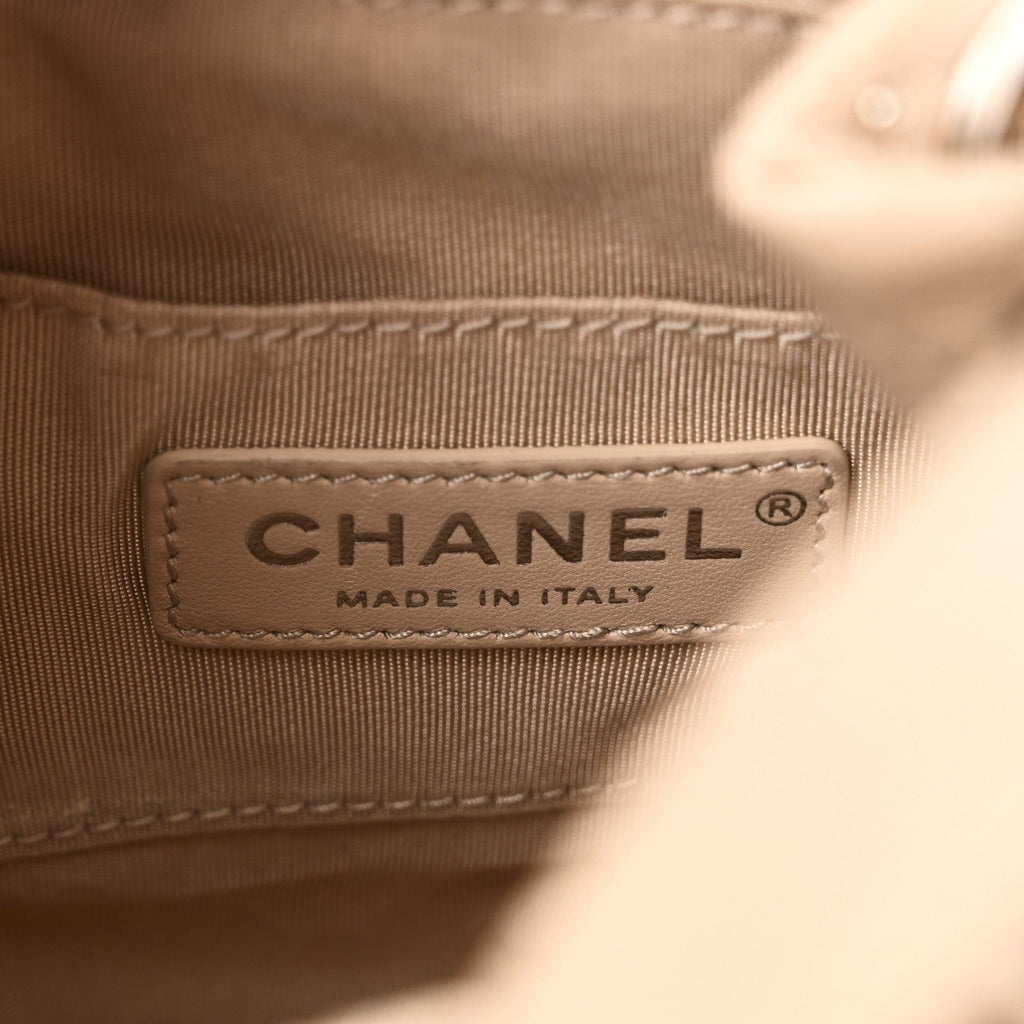 Chanel Calfskin Studded Chevron Quilted Small Stud Wars Drawstring Bag Beige
