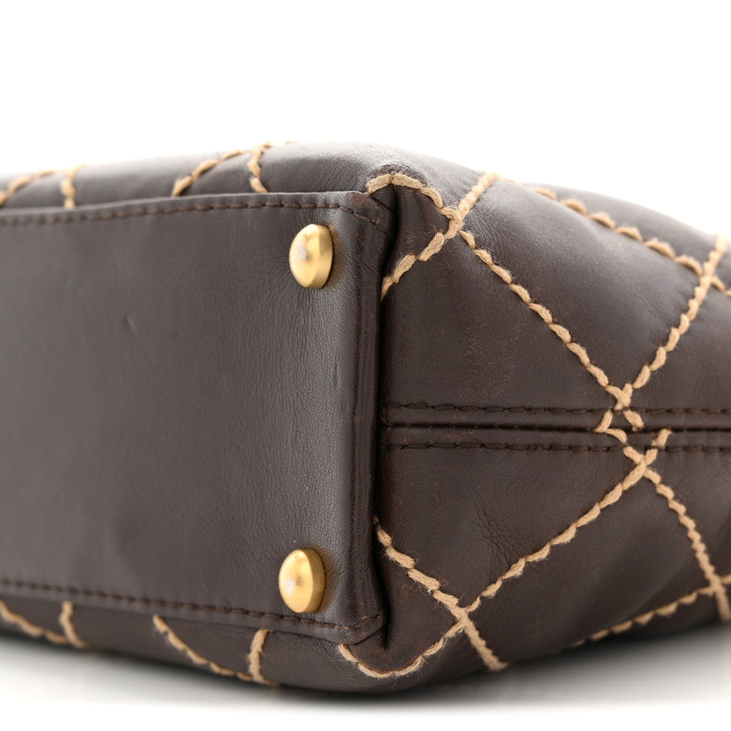 Chanel Calfskin Wild Stitch Tote Brown