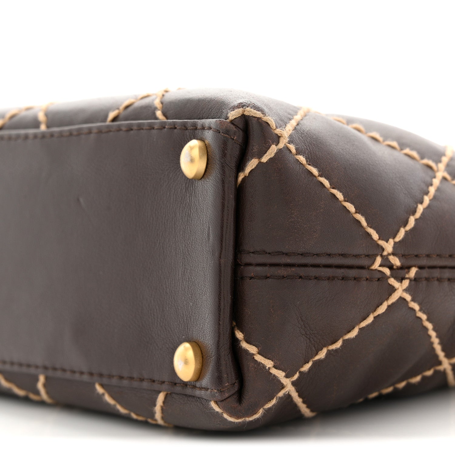 Chanel Calfskin Wild Stitch Tote Brown