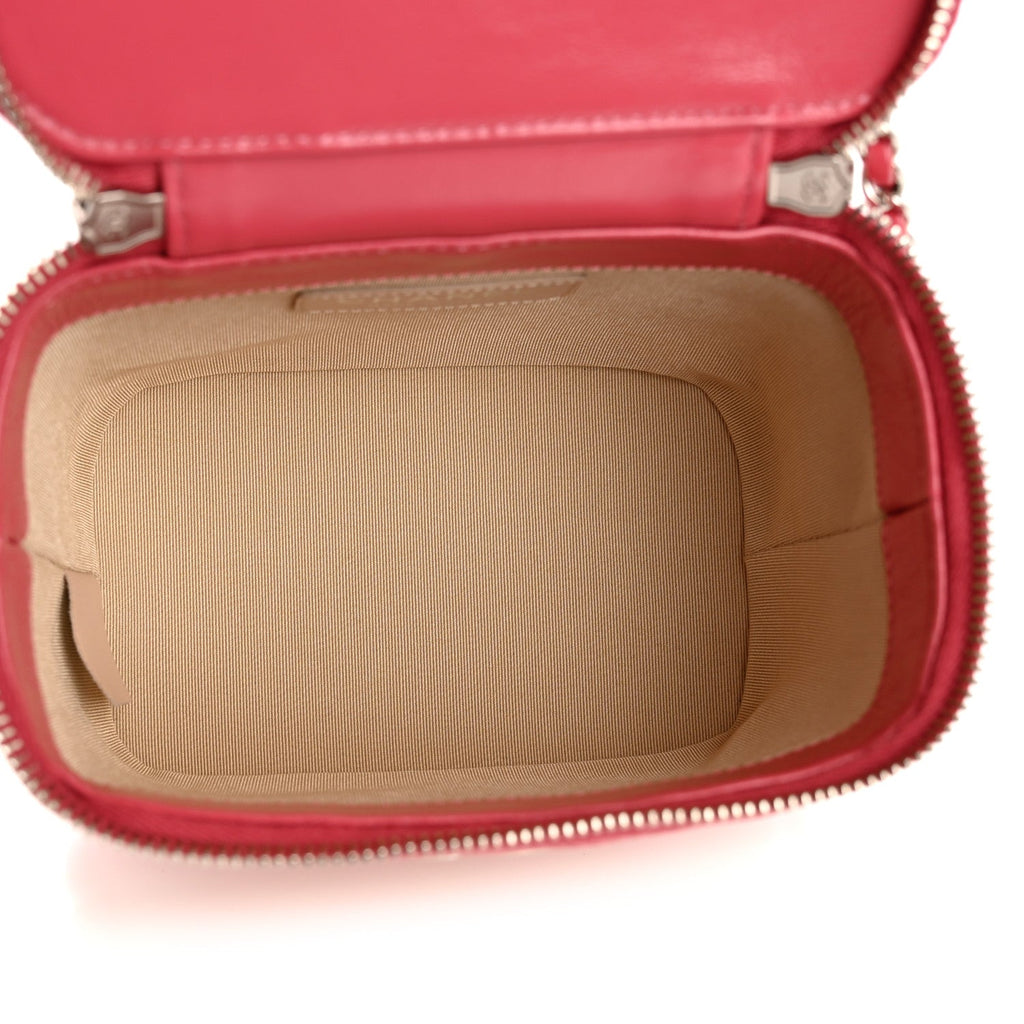Chanel Calfskin Raffia Small Take Away Vanity Case Bag Pink Beige
