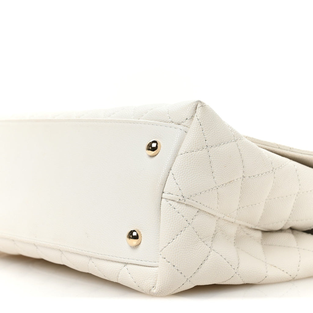 Chanel Caviar Quilted Small Chain Coco Handle Flap White
