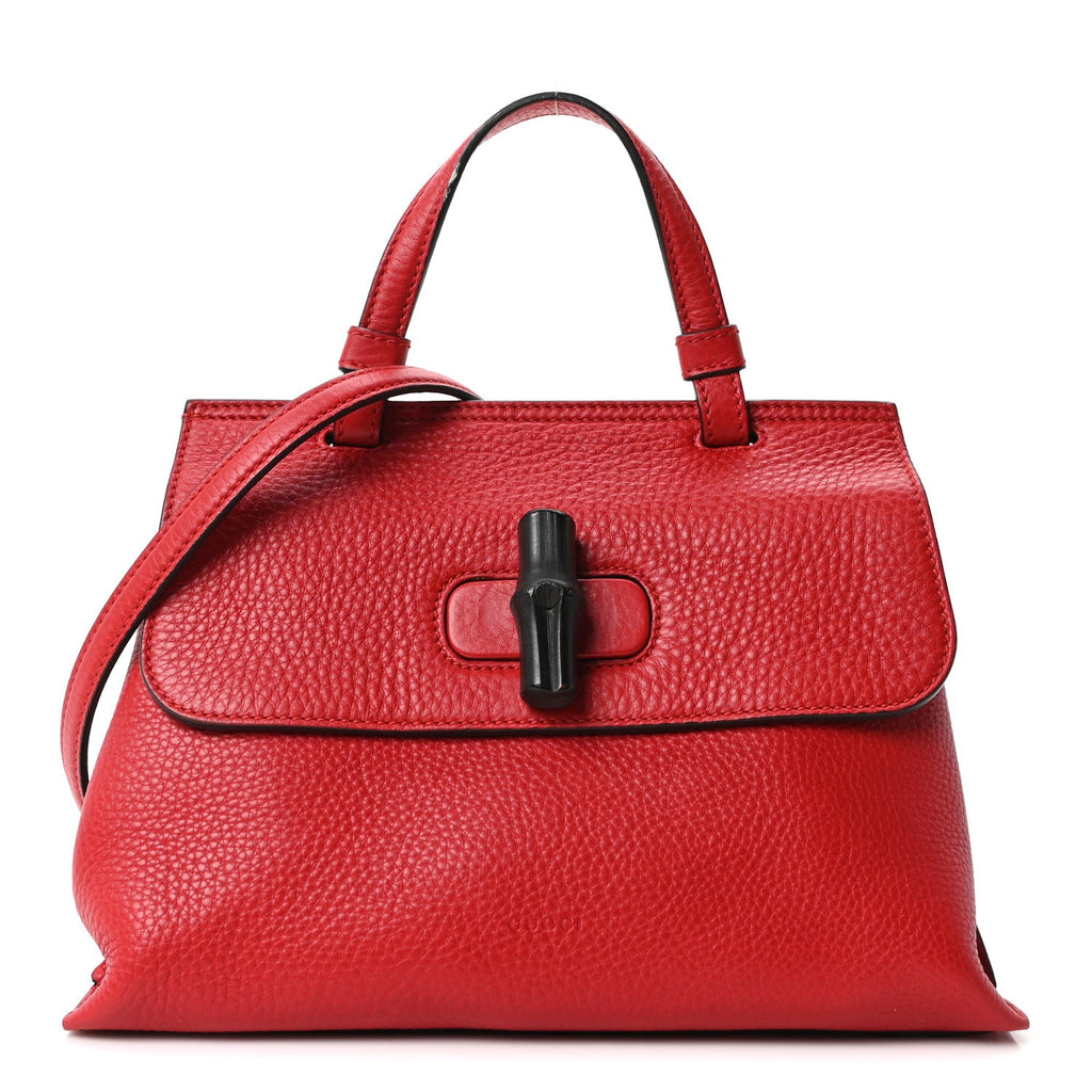 Gucci Cellarius Calfskin Small Bamboo Daily Top Handle Bag Hibiscus Red