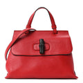 Gucci Cellarius Calfskin Small Bamboo Daily Top Handle Bag Hibiscus Red