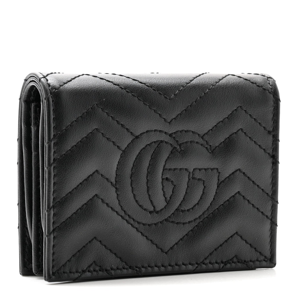 Gucci Calfskin Matelasse GG Marmont Card Case Wallet Black