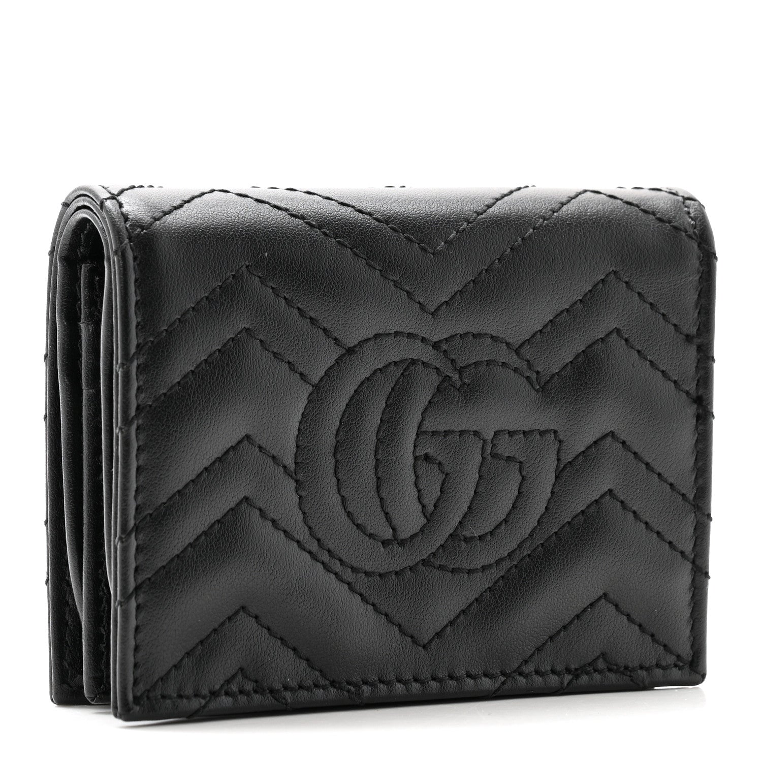 Gucci Calfskin Matelasse GG Marmont Card Case Wallet Black