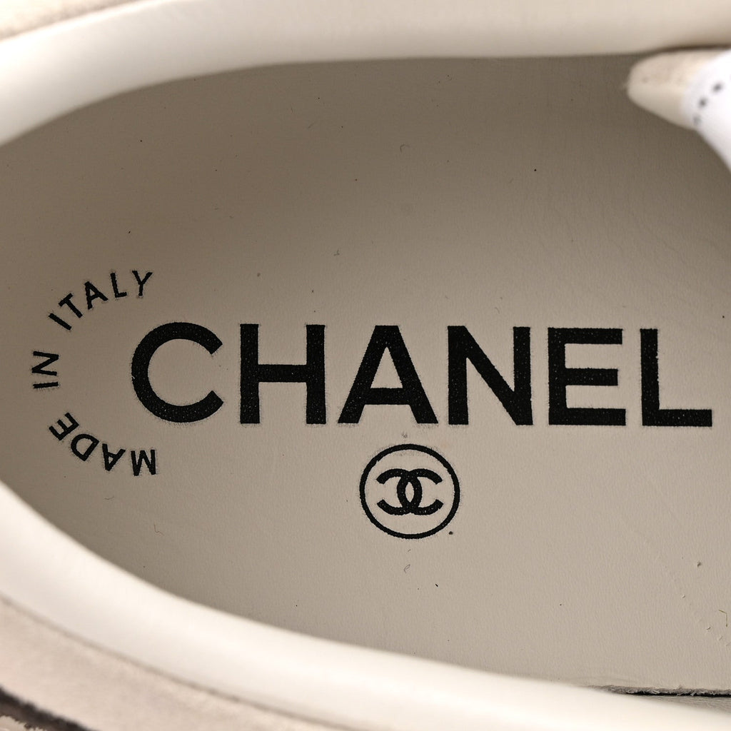 Chanel Suede Kidskin Womens CC Sneakers 36 Black White