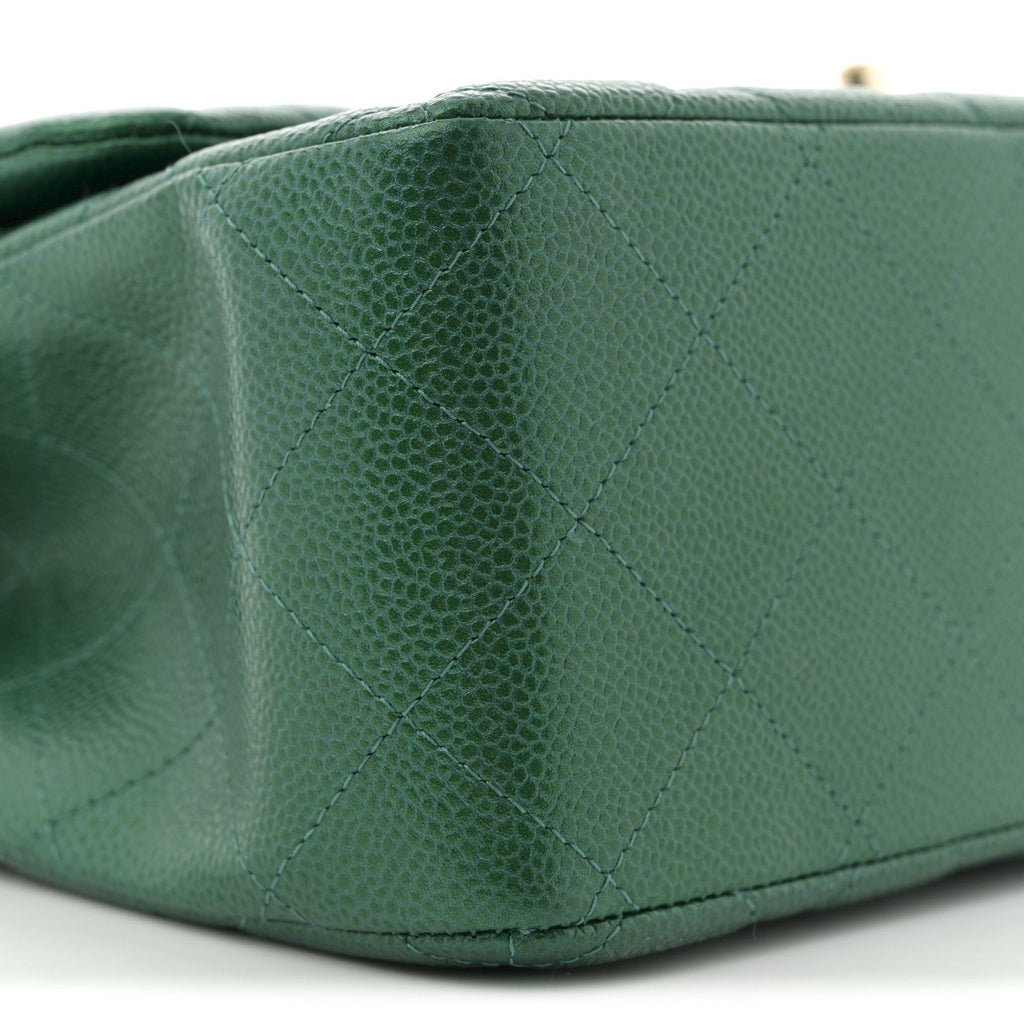 Chanel Metallic Caviar Quilted Jumbo Double Flap Green
