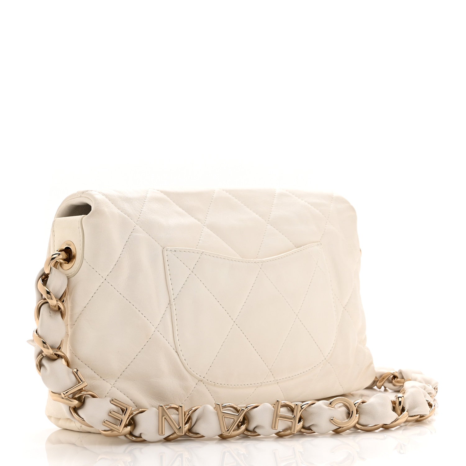 Chanel Lambskin Quilted Logo Strap Flap White