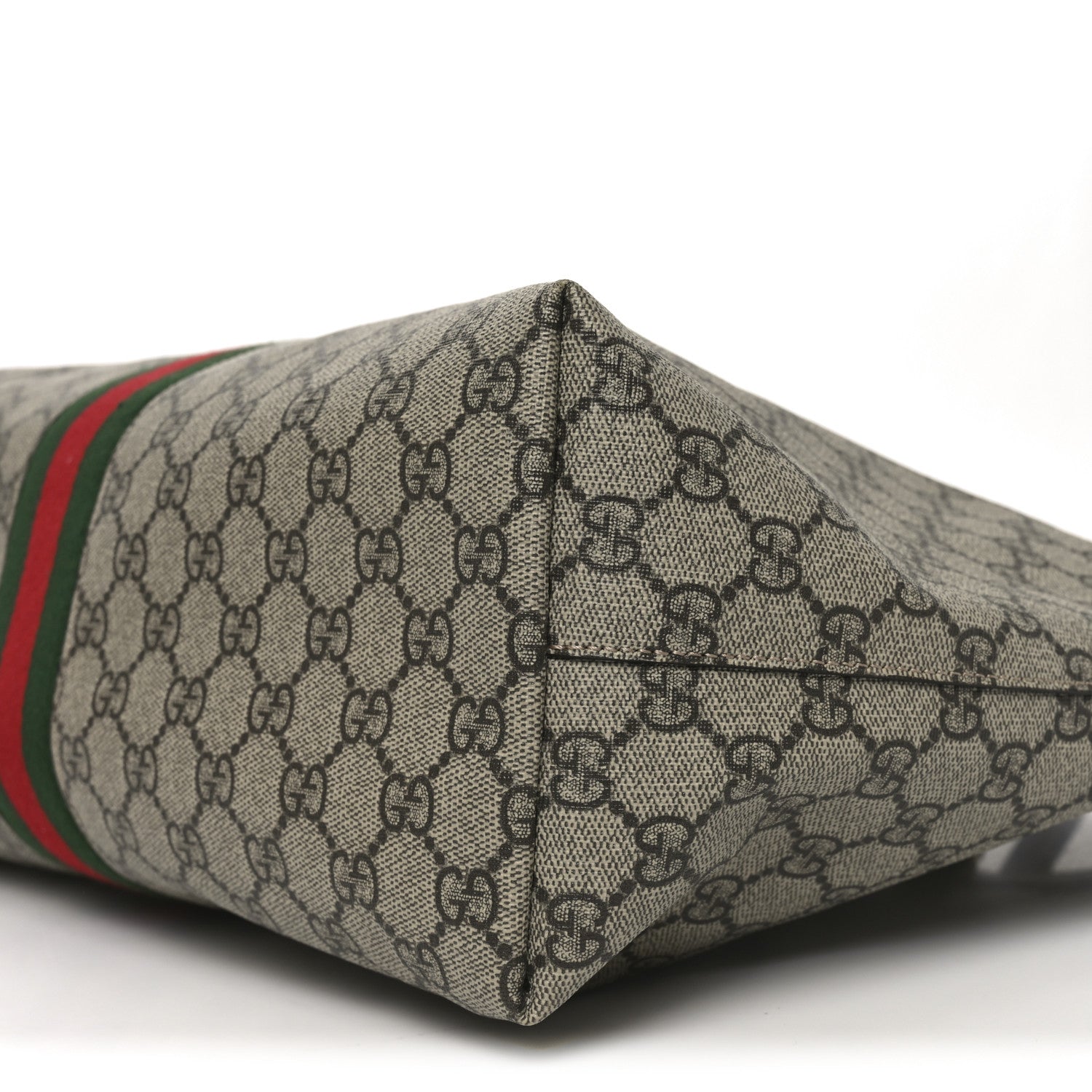 Gucci GG Supreme Monogram Textured Calfskin Web Medium Ophidia Shopping Tote Beige Ebony New Acero