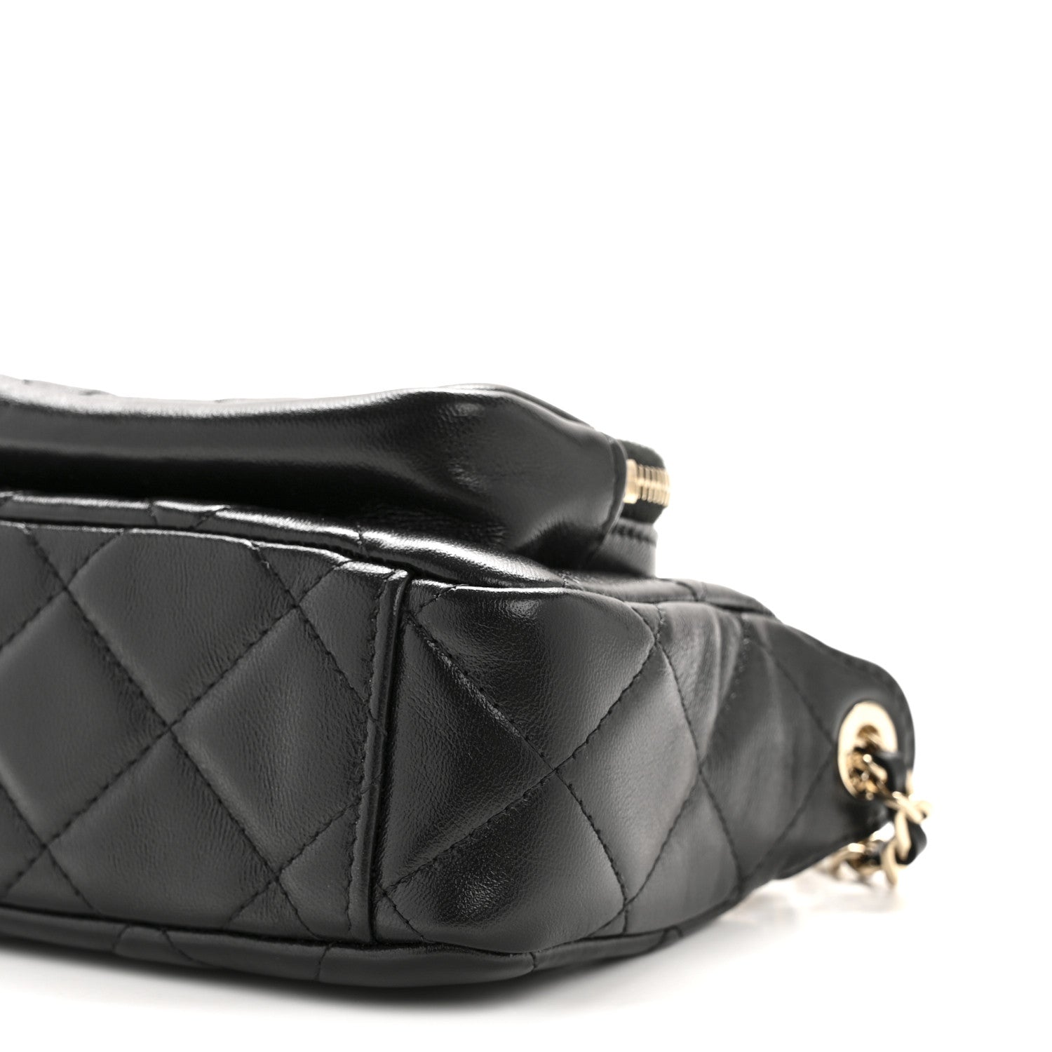 Chanel Shiny Crumpled Lambskin Quilted Mini Clutch With Chain Black