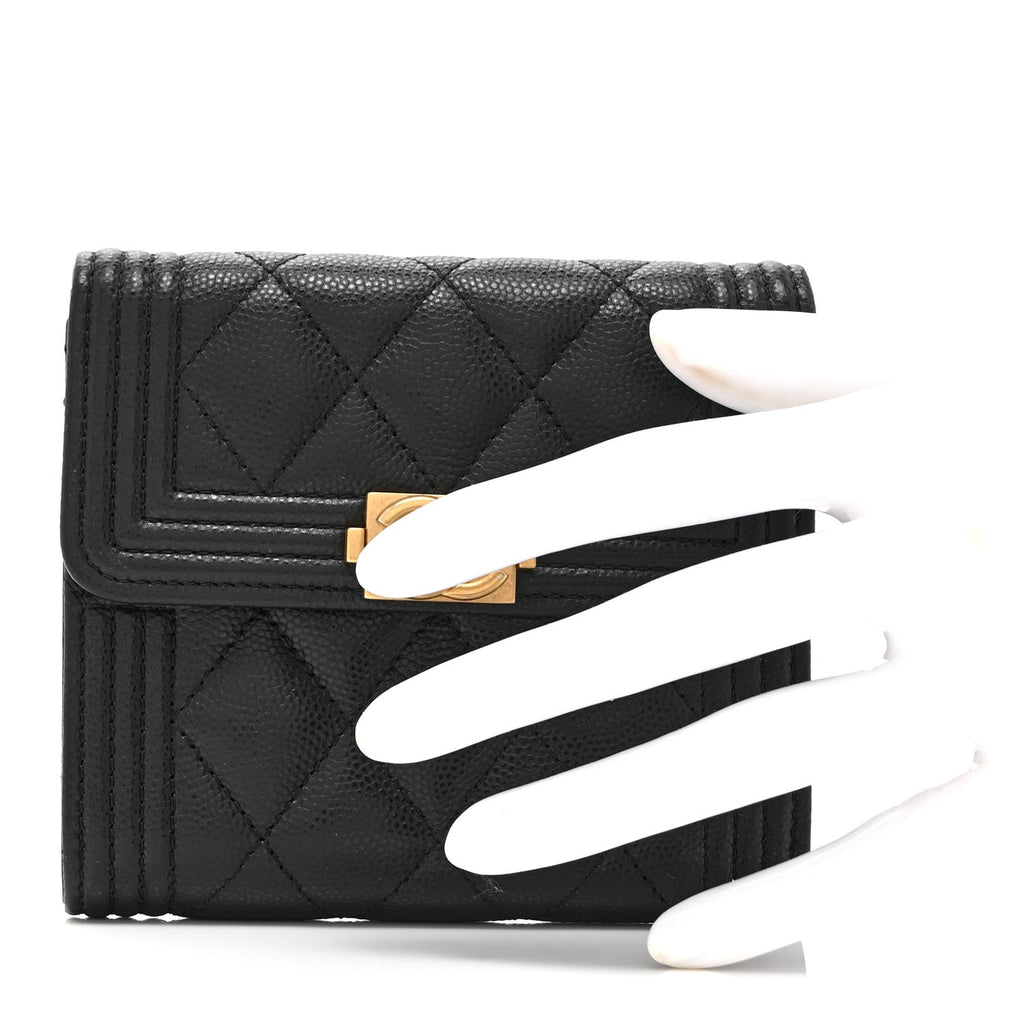 Chanel Caviar Quilted Compact Boy Wallet Black