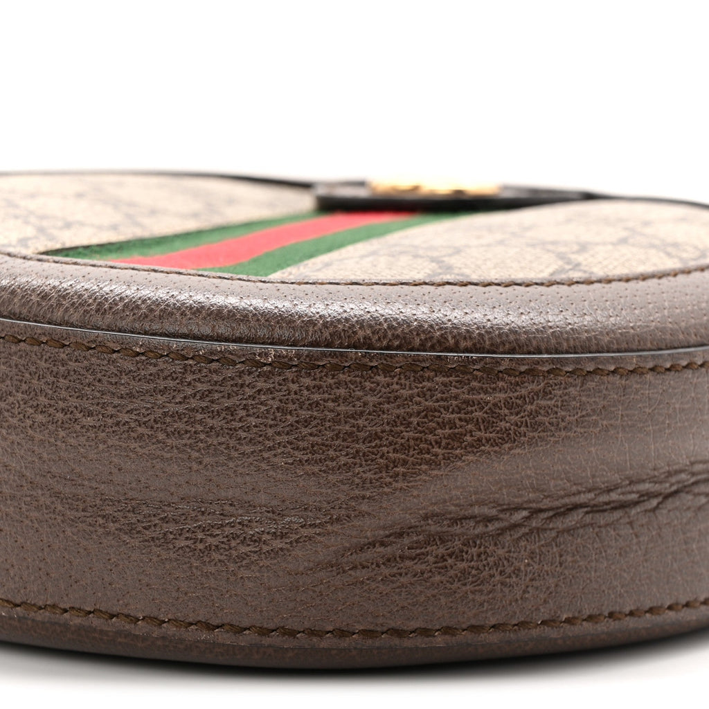 Gucci GG Supreme Monogram Web Mini Ophidia Round Shoulder Bag Brown